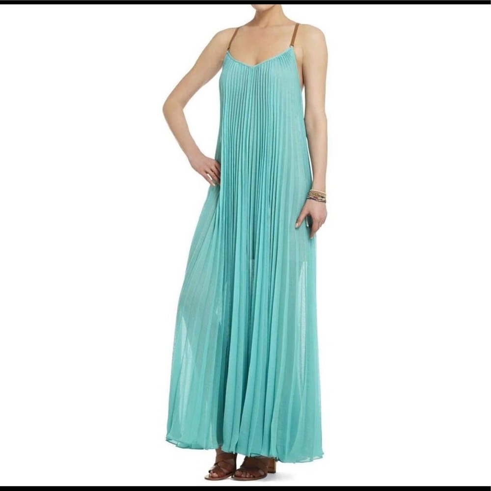 BCBG turquoise Brynna pleated maxi dress